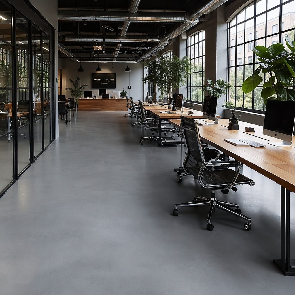 Kantoorloft met grijze epoxyvloer
